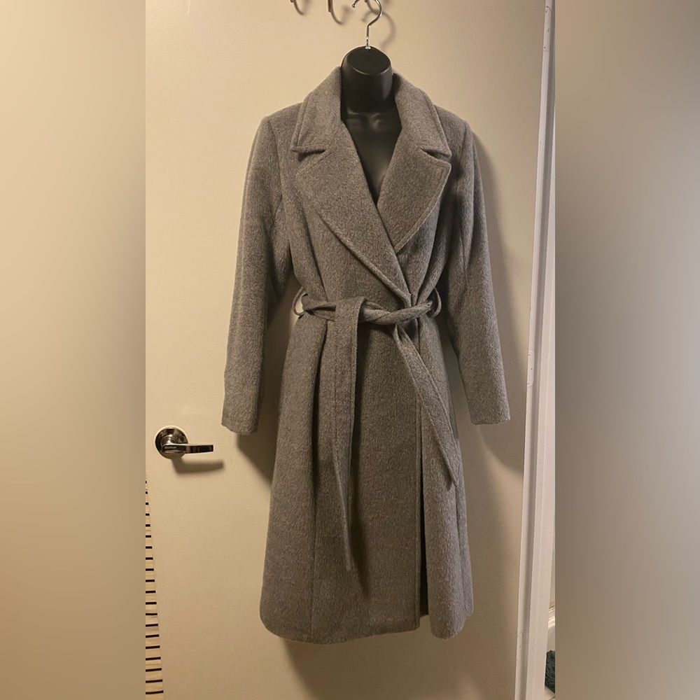 Gray Wool & Alpaca Cole Haan Coat with Belt